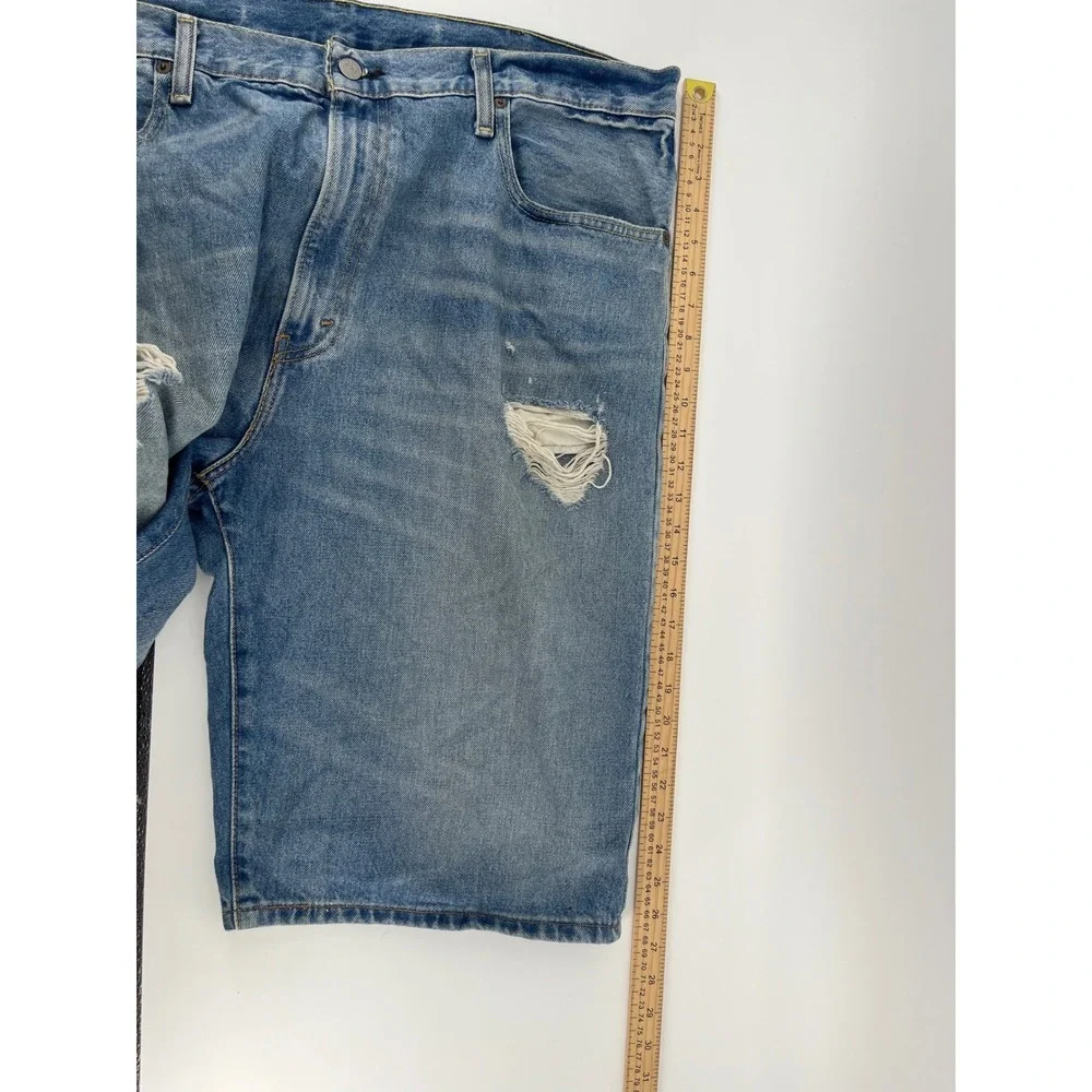 Levi's 569 Denim Shorts Mens 38 Blue Distressed Loose Straight Fit Faded Baggy